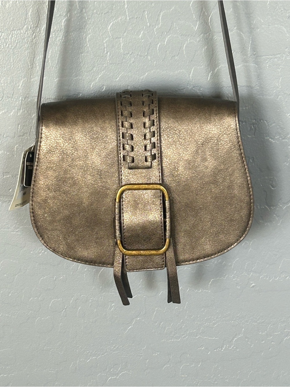 a.n.a Metallic Bronze Saddle Crossbody with Buckle Detail
